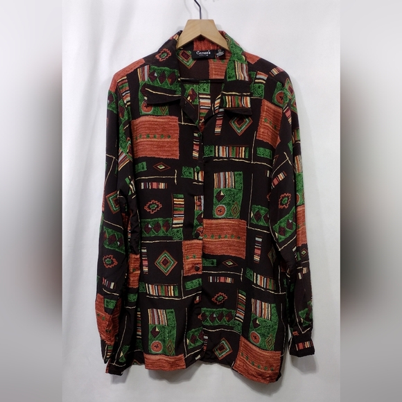 Cassee'S Tops - Cassee's Artsy Button Front Shirt Women's 3X  Brown Bobo Retro 90s Y2K Western